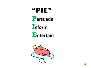 “PIE”
Persuade
Inform
Entertain
 