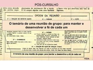 O temário de uma reunião de grupo: para manter e
desenvolver a fé de cada um
PÓS-CURSILHO
 