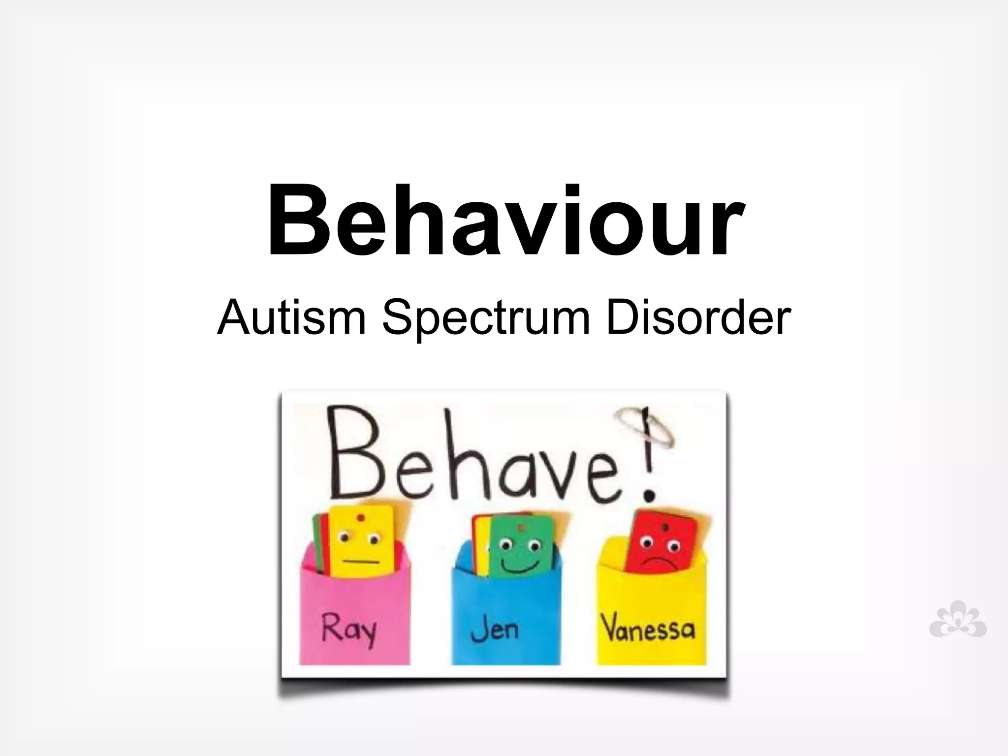 Functional
assessment
                  Needs
               Strengths
               Motivators
  Challenging behaviours
 