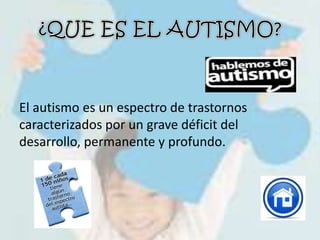 El autismo es un espectro de trastornos
caracterizados por un grave déficit del
desarrollo, permanente y profundo.
 