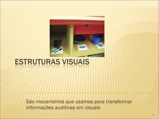 São mecanismos que usamos para transformar informações auditivas em visuais 