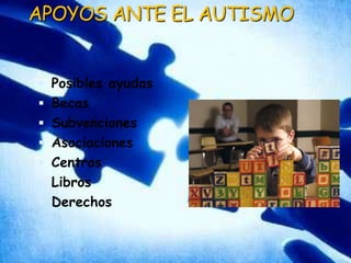 APOYOS ANTE EL AUTISMOPosibles ayudasBecasSubvencionesAsociacionesCentrosLibrosDerechos
