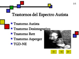 Trastornos  del  Espectro   Autista   Trastorno Autista   Trastorno Desintegrativo   Trastorno Rett   Trastorno Asperger   TGD-NE   1/1 