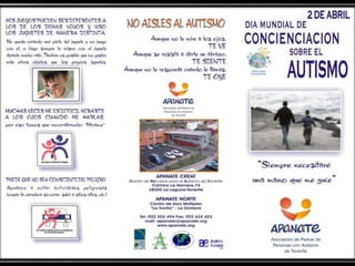 Una minoría de autistas lleva una vida normal, aunque prácticamente ninguno llega a casarse o muestrainterés por el otro sexo (tienen un desarrollo sexual totalmente normal, pero por el mismo problema de comunicación y socialización, el sexo no le es atractivo).  El restoprecisan ser cuidadosdurantetodasuvida. LA ETIQUETA DEL AUTISMODesgraciadamente, ya sea por cultura o costumbre, antecedemos la etiquetaa la persona y pasamos por alto su dignidad.  Cuando se recibe un diagnóstico de autismo, éste no debe ocupar nunca el primer término, pues antes de ser autista, es una persona con necesidades, deseos y frustraciones, con un nombre propio y con los derechos que todo ser humano debe tener dentro de la sociedad.Aunque cuando mencionamos la palabra autista, nosotros los padres lo hacemos con amor, es recomendable decir: “mi hijo tiene autismo” en lugar de “mi hijo es autista”.   Dos frases tan parecidas y diferentes a la vez, ya que en la primera, se da mayor importancia a la palabra “hijo”.Existe una tendencia cada vez mayor a decir “personas con autismo”, pues esta frase protege los derechos y la dignidad de ellos.    La sociedad no tiene obligación de aprender sobre nuestros niños, es  nuestro deber enseñarles.