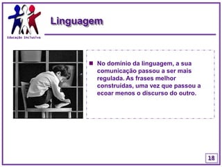 Educação InclusivaEvoluçãoInicialmente o aluno em estudo apresentava dificuldades nas áreas da leitura e da escrita. No decorrer das actividades fomos verificando evoluções significativas tanto naquelas áreas, como também na autonomia do aluno na realização das tarefas propostas.15