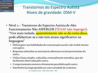 Transtornos do Espectro Autista
Níveis de gravidade: DSM-V
Dr. Cláudio Costa - Belo Horizonte - MG
 