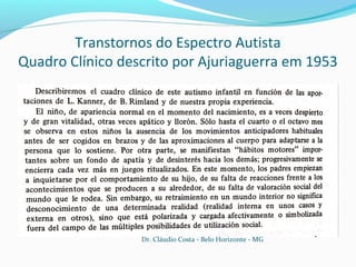 Transtornos do Espectro Autista
Quadro Clínico descrito por Ajuriaguerra em 1953
Dr. Cláudio Costa - Belo Horizonte - MG
 