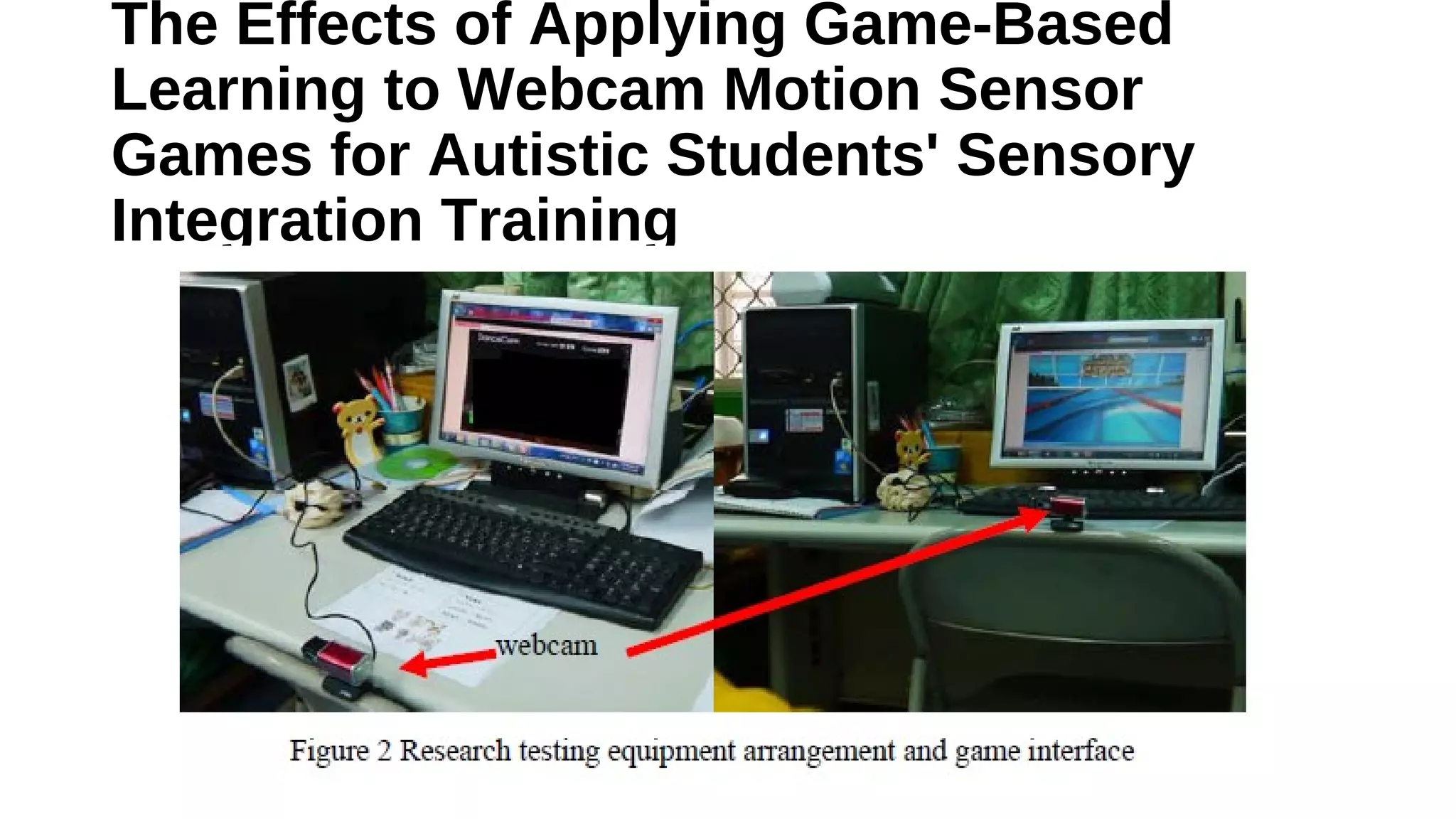 The Effects of Applying Game-Based
Learning to Webcam Motion Sensor
Games for Autistic Students' Sensory
Integration Training
•
 