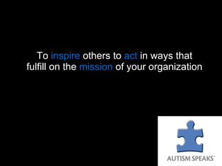 To  inspire  others to  act  in ways that fulfill on the  mission  of your organization  