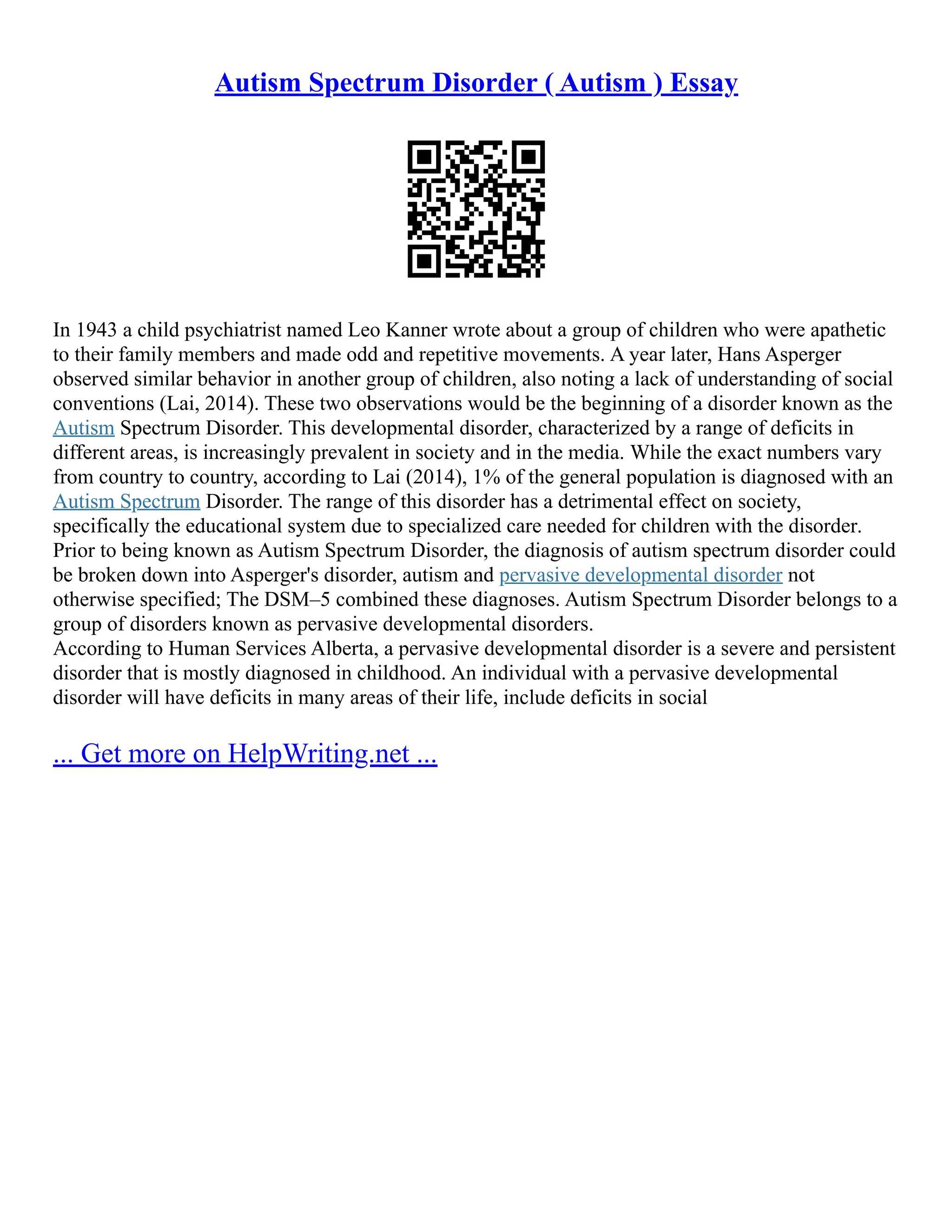 Autism Spectrum Disorder, Asperger Syndrome, And Pervasive... | PDF