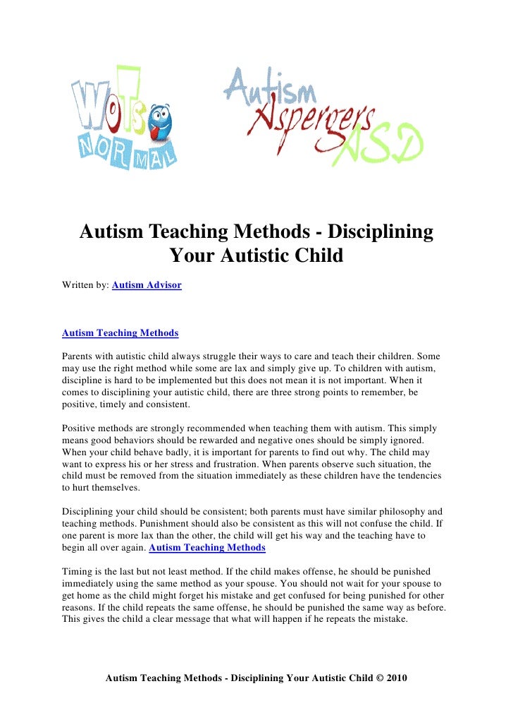Autism teaching methods disciplining your autistic child