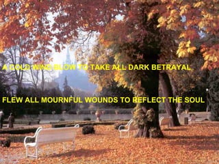 A COLD WIND BLOW TO TAKE ALL DARK BETRAYAL FLEW ALL MOURNFUL WOUNDS TO REFLECT THE SOUL 