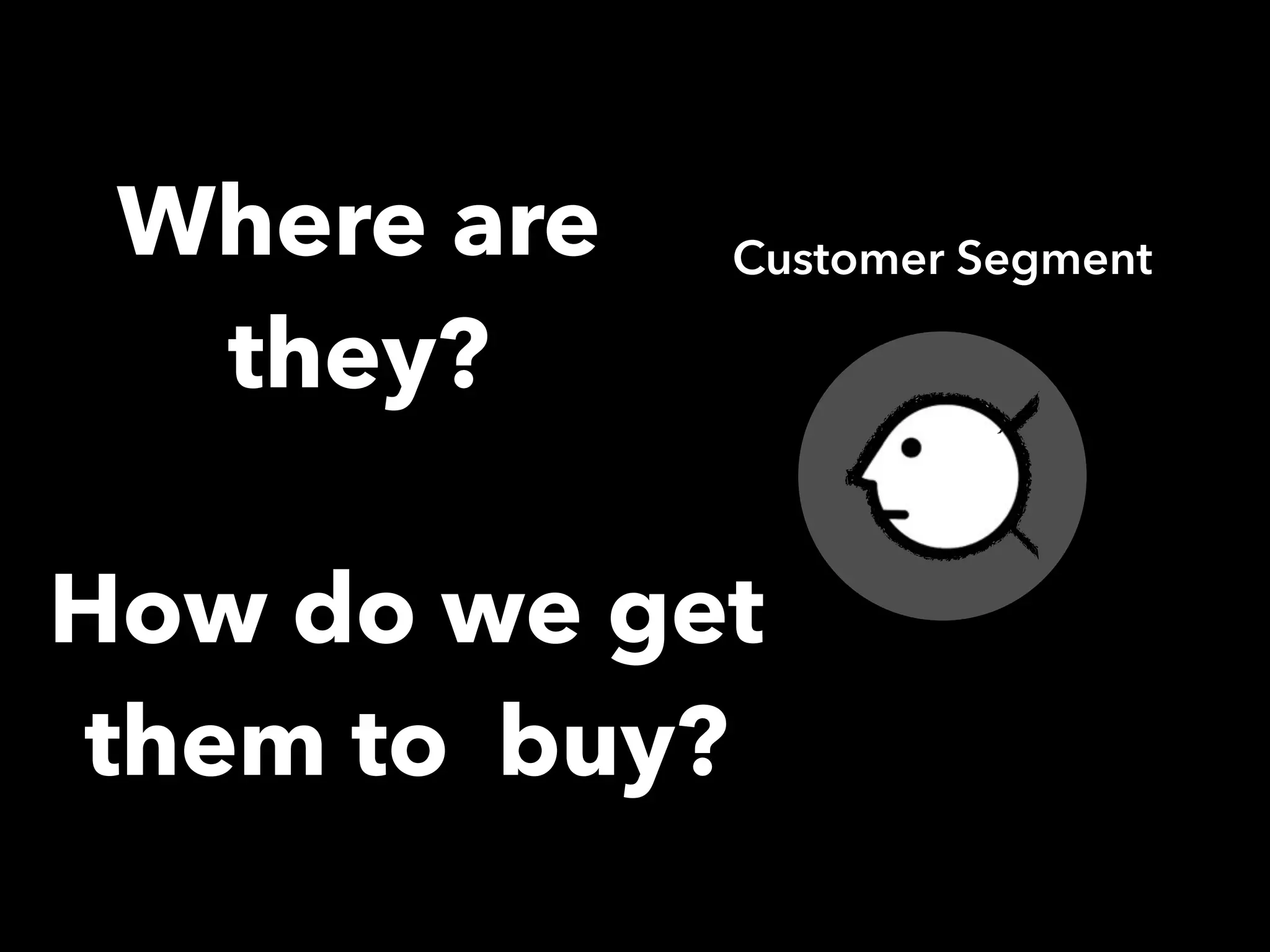 Customer SegmentWhere are
they?
How do we get
them to buy?
 