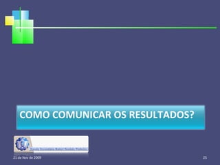 21 de Nov de 2009 COMO COMUNICAR OS RESULTADOS? 