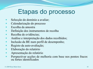 Osprofessores, pais, alunos, ou outros que vão ser chamados a participar.Sentido da auto-avaliação411-2009 Rosa Maria Serra