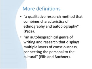 Auto ethnographic research methods | PPTX