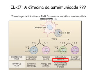 IL-17: A Citocina da autoimunidade ??? *Camundongos deficienttes em IL-17 foram menos suscetíveis a autoimunidade especialmente RA. 