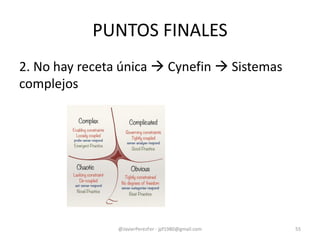 PUNTOS FINALES
2. No hay receta única  Cynefin  Sistemas
complejos
@JavierPerezFer - jpf1980@gmail.com 55
 