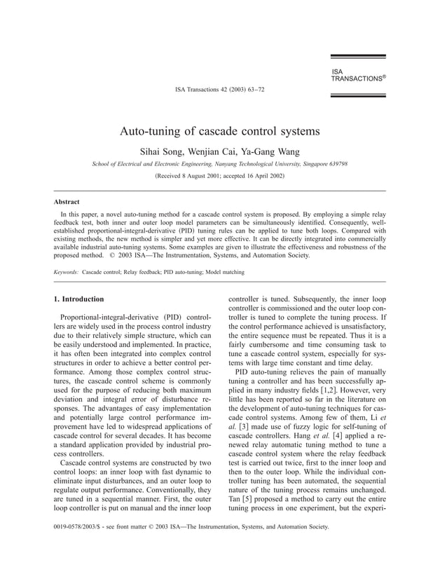 Auto tuning of cascade control systems | PDF