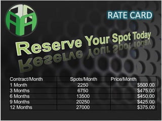 RATE CARDReserve Your Spot Today