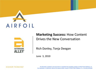 Marketing Success: How Content Drives the New Conversation Rich Donley, Tonja Deegan June  3, 2010 