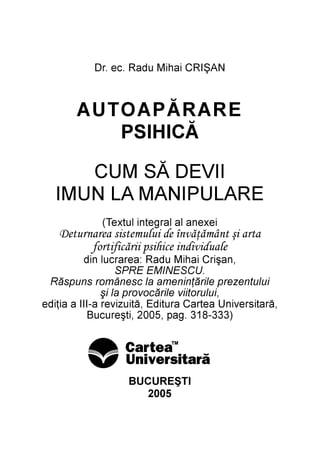 5002
                   ITŞERUCUB
           )333-813 .gap ,5002 ,itşerucuB
,ăratisrevinU aetraC arutidE ,ătiuziver a-III a aiţide
              ,iulurotiiv elirăcovorp al iş
  iulutnezerp elirăţninema al csenâmor snupsăR
                  .UCSENIME ERPS
          ,naşirC iahiM udaR :aerarcul nid
           elaudividni ecihisp iirăcifitrof
   atra iş tnâmăţăvnî ed iulumetsis aeranruteD
             iexena la largetni lutxeT(
   ERALUPINAM AL NUMI
      IIVED ĂS MUC
         ĂCIHISP
     ERARĂPAOTUA
           NAŞIRC iahiM udaR .ce .rD
 