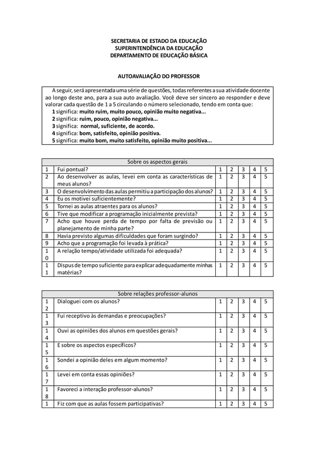 Autoavaliacao professor | PDF