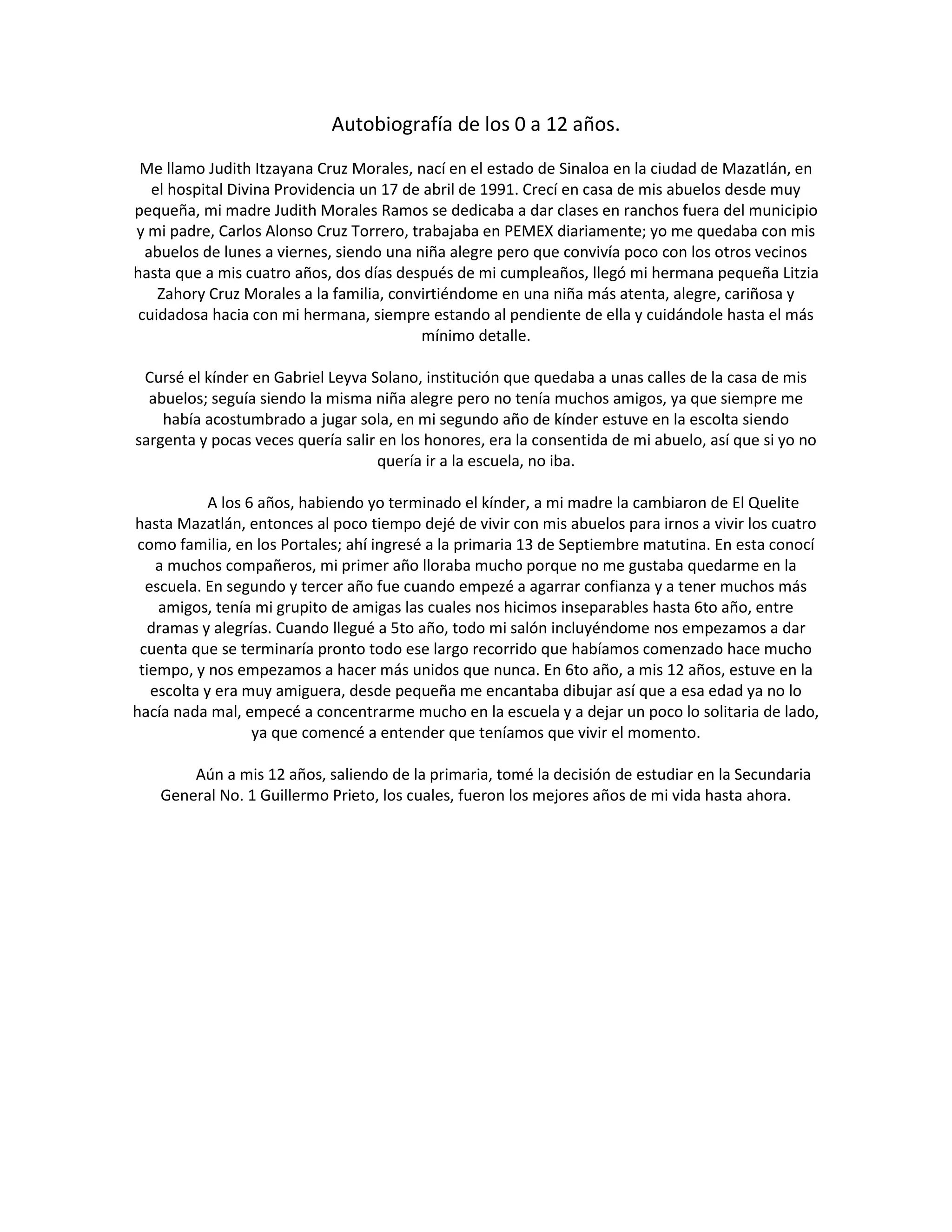 Autobiografía de los 0 a 12 años | DOCX