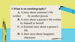 Autobiography. elements, nature and definition | PPTX