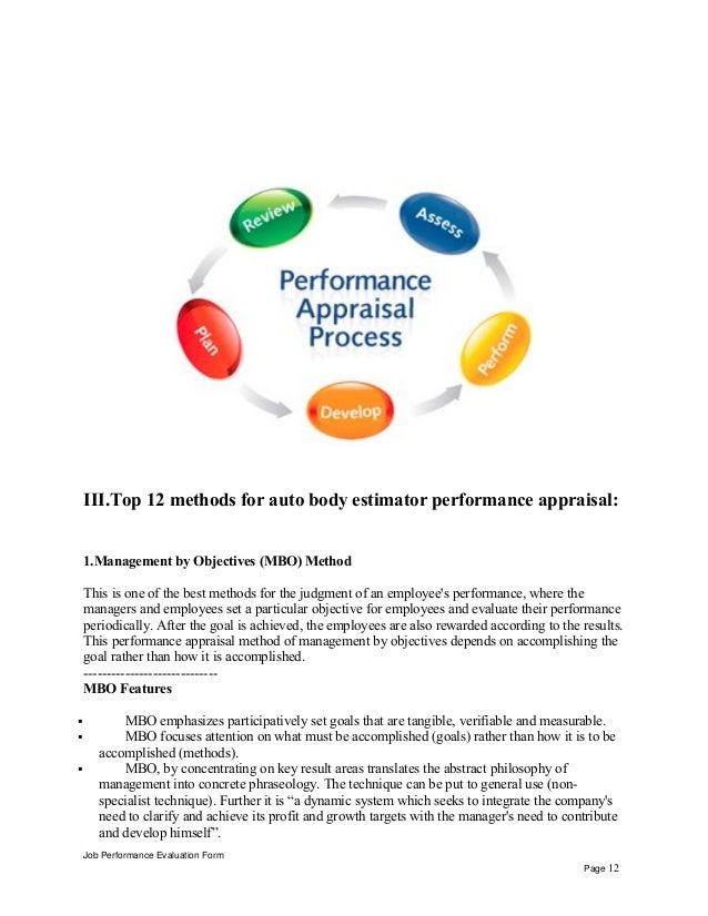 Auto Body Estimator Performance Appraisal