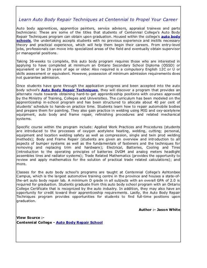 Learn Auto Body Repair Techniques at Centennial to Propel Your Career