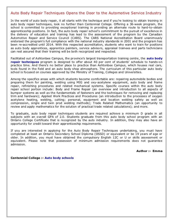 Auto Body Repair Techniques Opens the Door to the Automotive Service