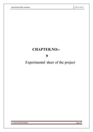 Auto bottle filler machine 2014-2015
V.P.M.P POLYTECHNIC Page 35
CHAPTER.NO:-
9
Experimental sheet of the project
 
