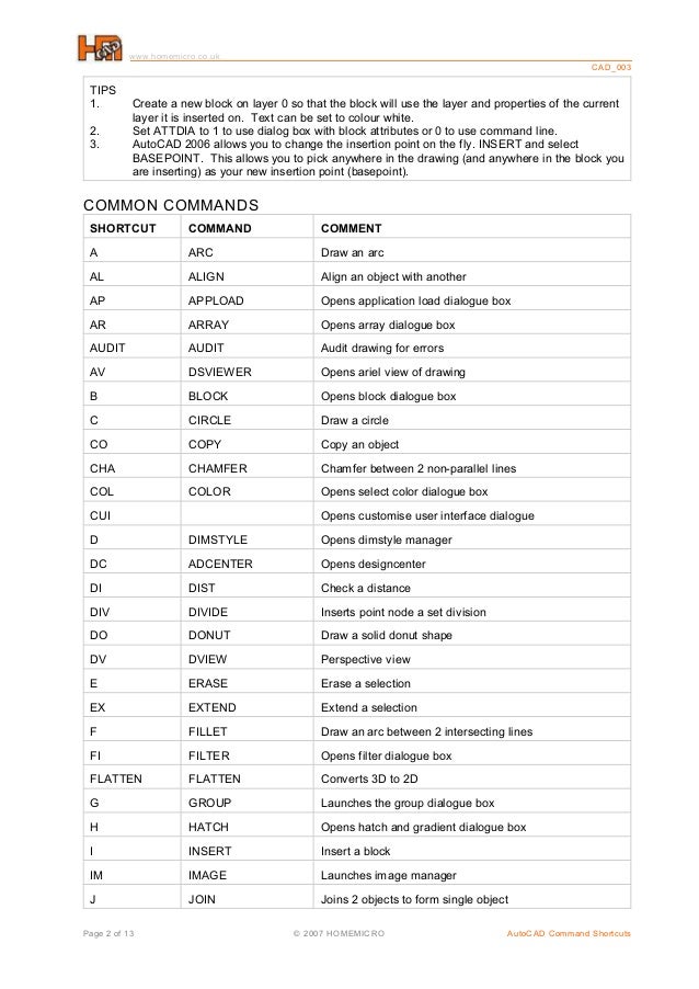 Autocad Type Commands