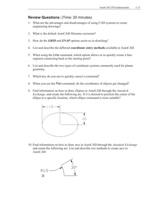 AUTOCAD 2024 2Dfundamentals circles, planar and curves excercises | PDF