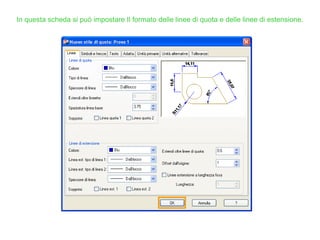 In questa scheda si può impostare Il formato delle linee di quota e delle linee di estensione.
 