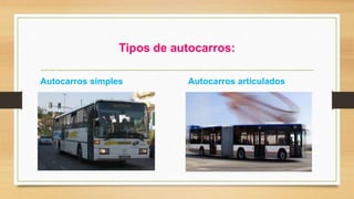 Tipos de autocarros: 
Autocarros simples Autocarros articulados 
 