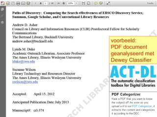 voorbeeld:
PDF document
geanalyseerd met
Dewey Classifier
 
