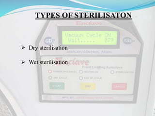 TYPES OF STERILISATON
 Dry sterilisation
 Wet sterilisation
 