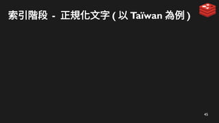 45
索引階段 - 正規化文字 ( 以 Taïwan 為例 )
 