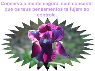 Conserva a mente segura, sem consentir
que os teus pensamentos te fujam ao
controle.