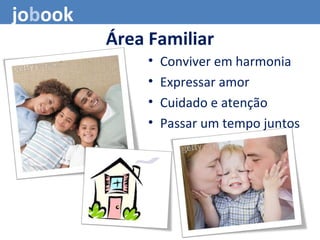 Área Familiar
• Conviver em harmonia
• Expressar amor
• Cuidado e atenção
• Passar um tempo juntos
jobook
 