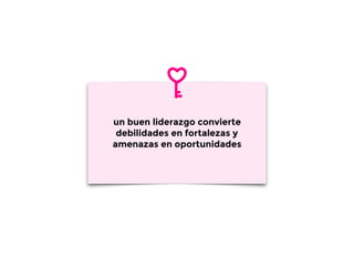 un buen liderazgo convierte
debilidades en fortalezas y
amenazas en oportunidades
 