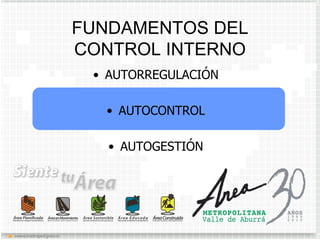 FUNDAMENTOS DEL
CONTROL INTERNO
 • AUTORREGULACIÓN

  • AUTOCONTROL

   • AUTOGESTIÓN
 