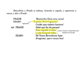 Apóstrofe
Está a mostrar a importância da
espada e do escudo
 