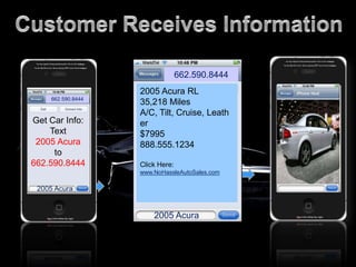 Customer Receives Information662.590.84442005 Acura RL35,218 MilesA/C, Tilt, Cruise, Leather$7995888.555.1234Click Here:www.NoHassleAutoSales.comText areaGet Car Info:Text 2005 Acurato662.590.84442005 Acura