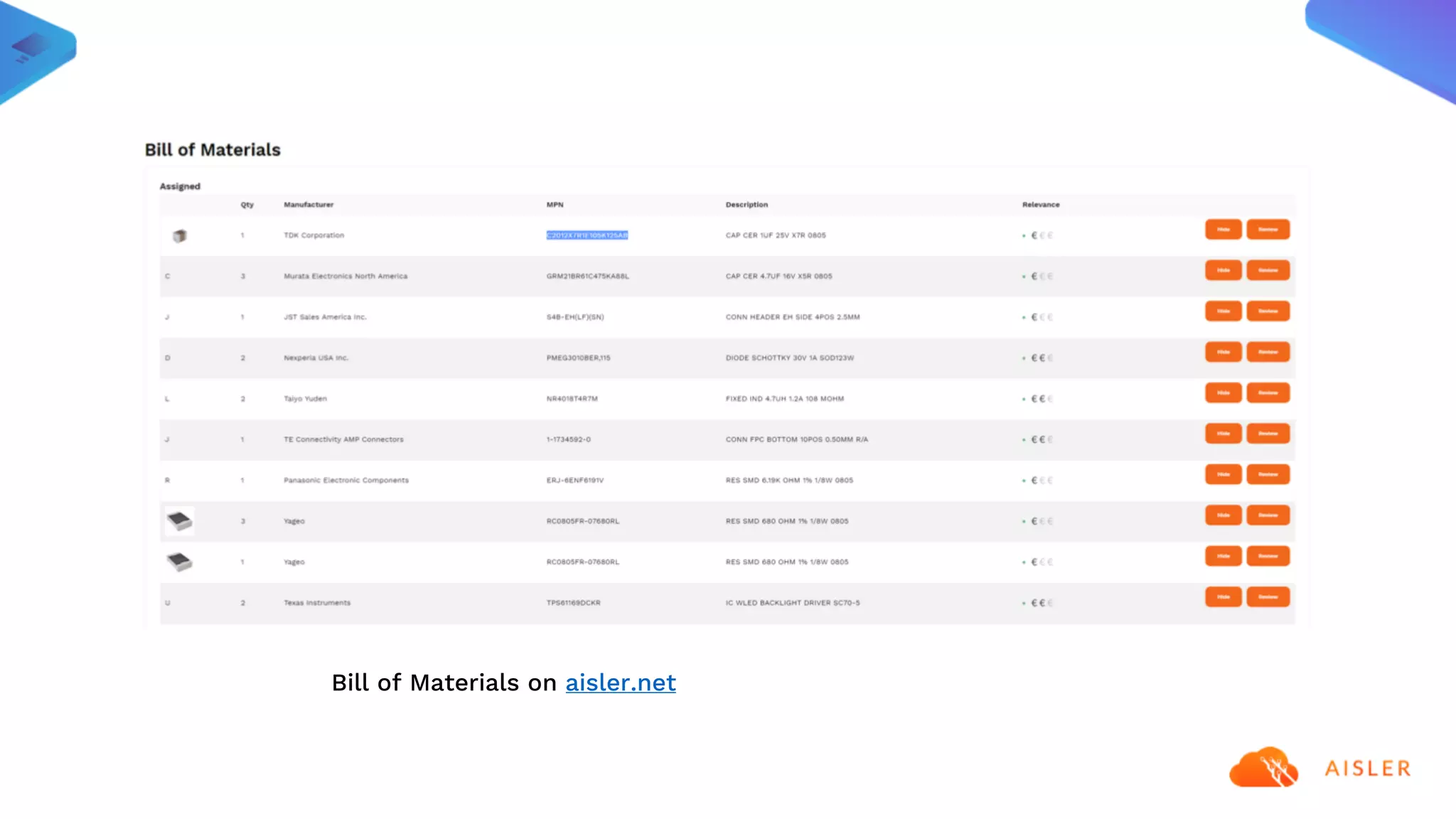 Bill of Materials on aisler.net
 