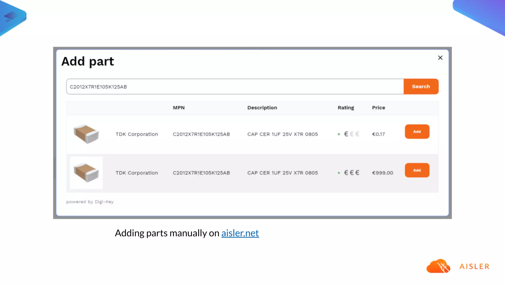 Adding parts manually on aisler.net
 