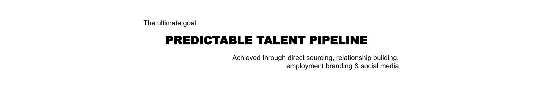 PREDICTABLE TALENT PIPELINE
Achieved through direct sourcing, relationship building,
employment branding & social media
The ultimate goal
 