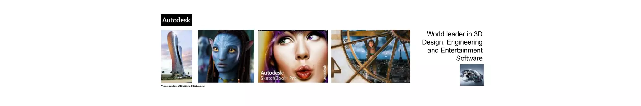 **Image courtesy of LightStorm Entertainment
World leader in 3D
Design, Engineering
and Entertainment
Software
 